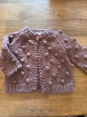 Kids Knit Pom-Pom Cardigan Sweater - Dusty Rose